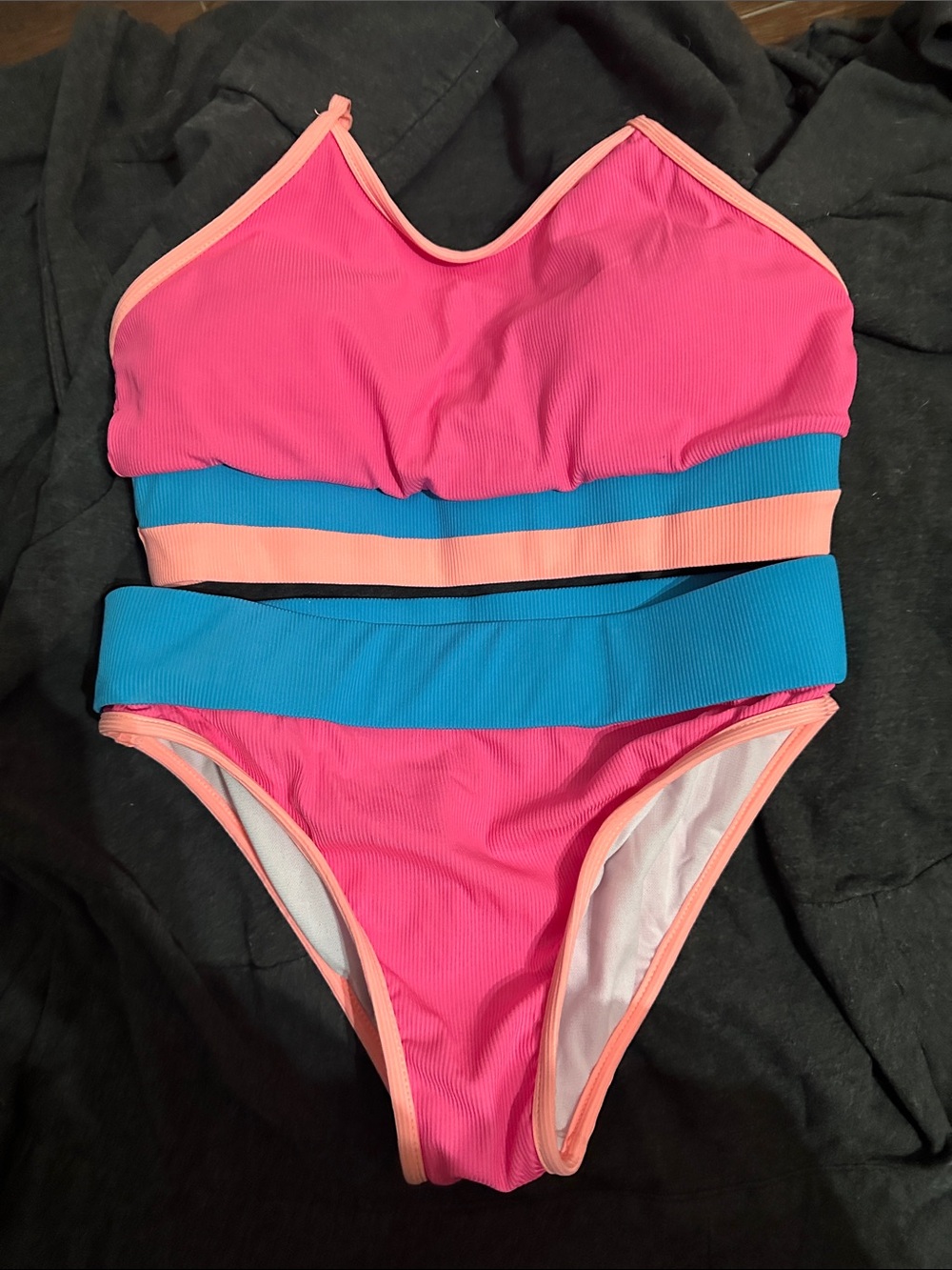 Andy & Evan Bright Pink Swim One-Piece Style with Blue and Peach Trim